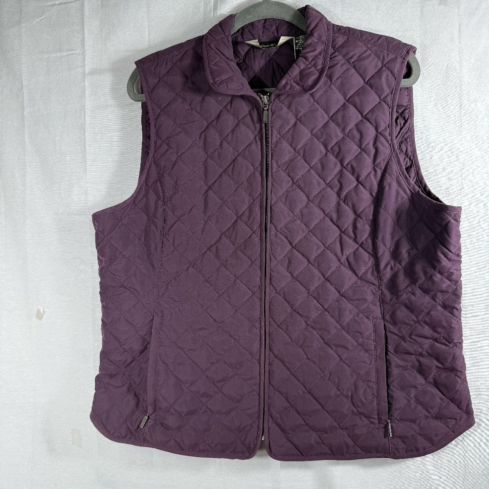 Eddie Bauer Premium Goose Down Diamond Quilted Vest Burgundy Womens XL Outdoors